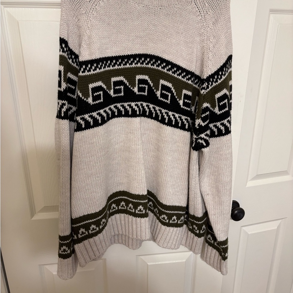 Beige Sweater w/ forest green and black accents
